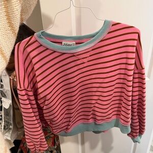 Pink and Brown Striped Long Sleeve Top